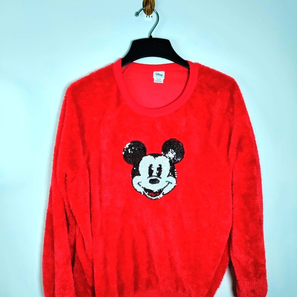 Disney Mickey Mouse Modern Lux Jerry Leigh Plush Sequin Red Sweater L Nostalgic - Picture 4 of 14